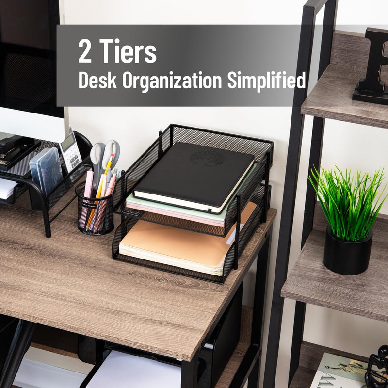 Mind Reader Stackable Paper Tray, Desktop Organizer, File Storage, Office, Metal Mesh, 2 Pcs, Black - Image 2